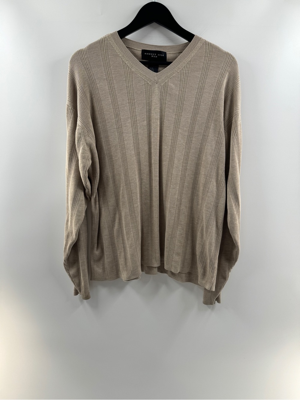 August Silk Men Beige V-Neck Silk Blend Sweater – Men’s XL